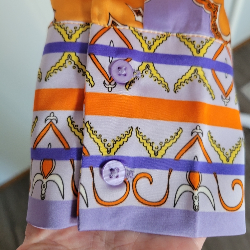 Rachel Zoe Button Down Collared Blouse Orange & P… - image 7